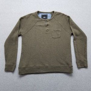 Obey Sweater Mens Small‎ Beige Pullover Button Up Crew Neck Pocket Casual